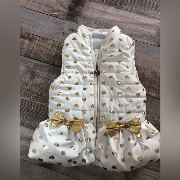 White & Gold Kids Headquarters Bubble/Puffer Peplum Winter Vest Size 3T - Picture 6 of 13